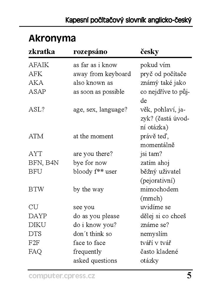 Kapesní počítačový slovník anglicko-český