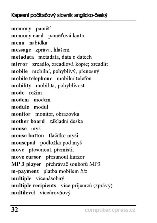 Kapesní počítačový slovník anglicko-český
