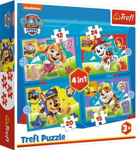 Puzzle Tlapková patrola: Běžící štěňata 4v1 (12,15,20,24 dílků)