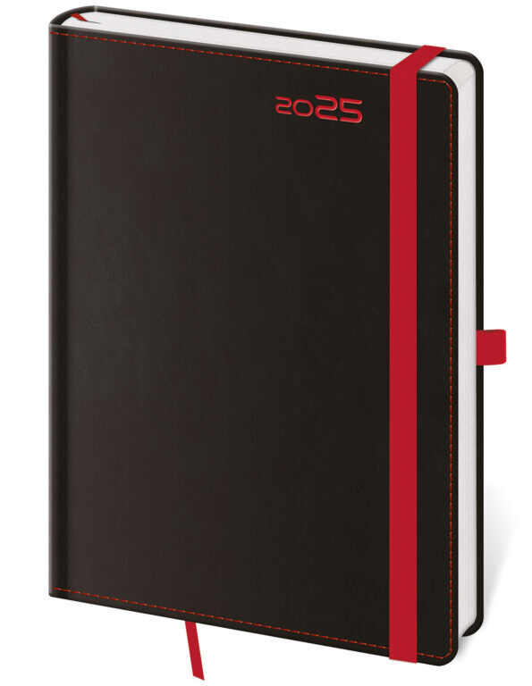 Denní diář 2025 A5 Black Red s poutkem