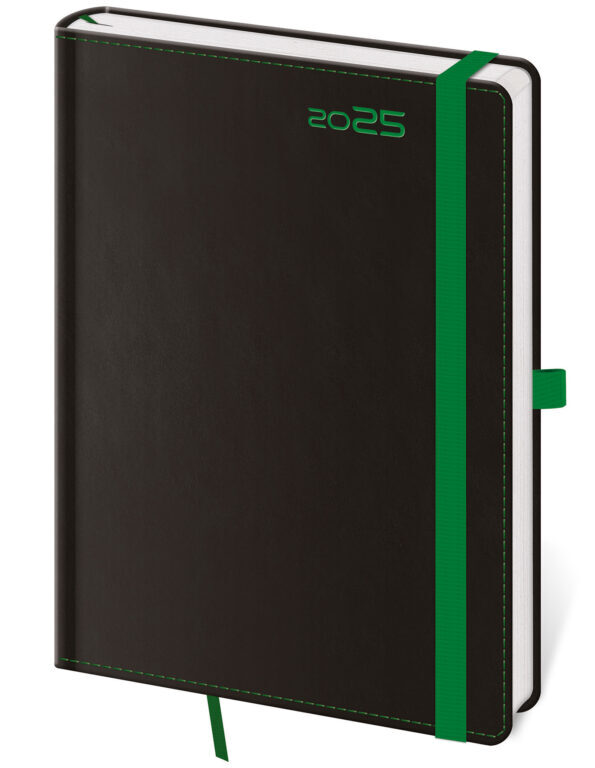 Týdenní diář 2025 A5 Black Green s poutkem