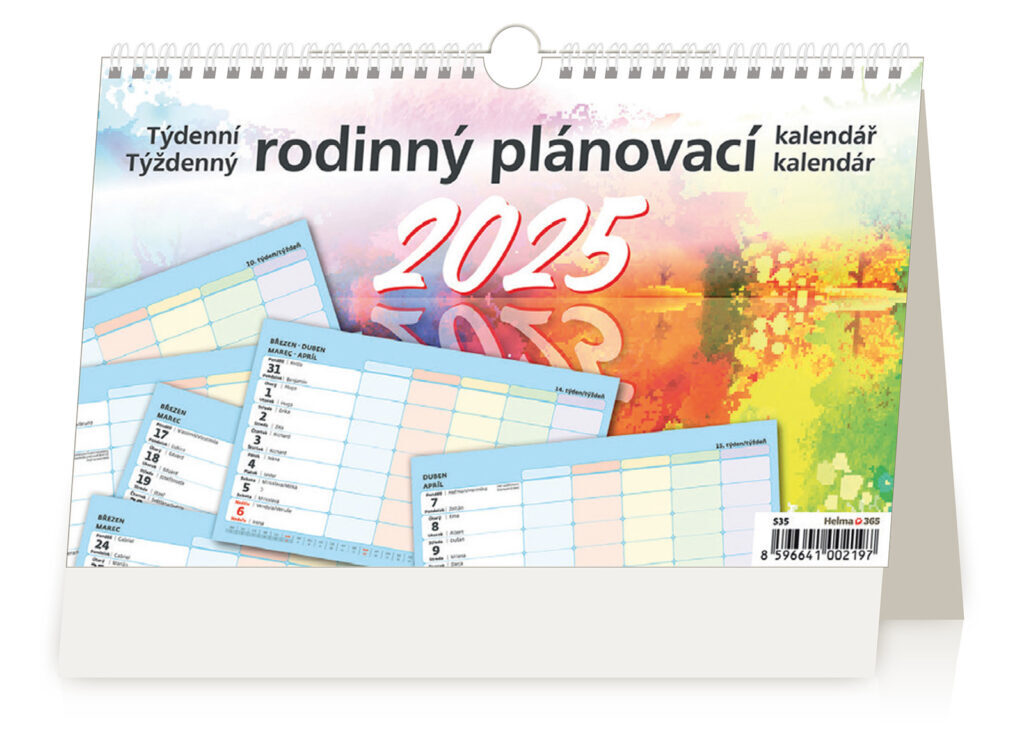 Týdenní rodinný plánovací kalendář 2025 - stolní kalendář