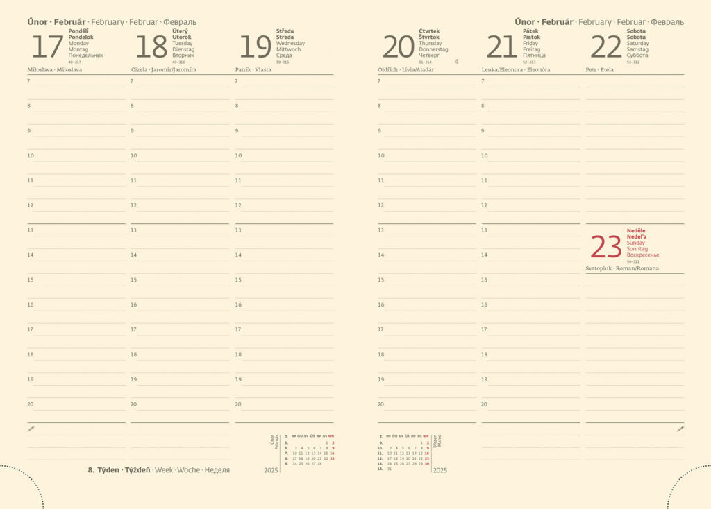 Týdenní diář 2025 A5 Flip černo/červený