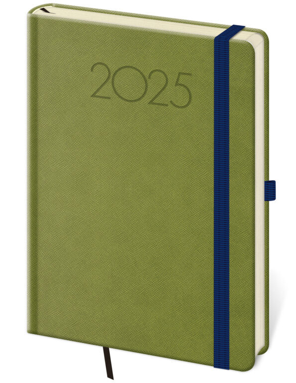 Týdenní diář 2025 A5 New Praga zelený s gumičkou