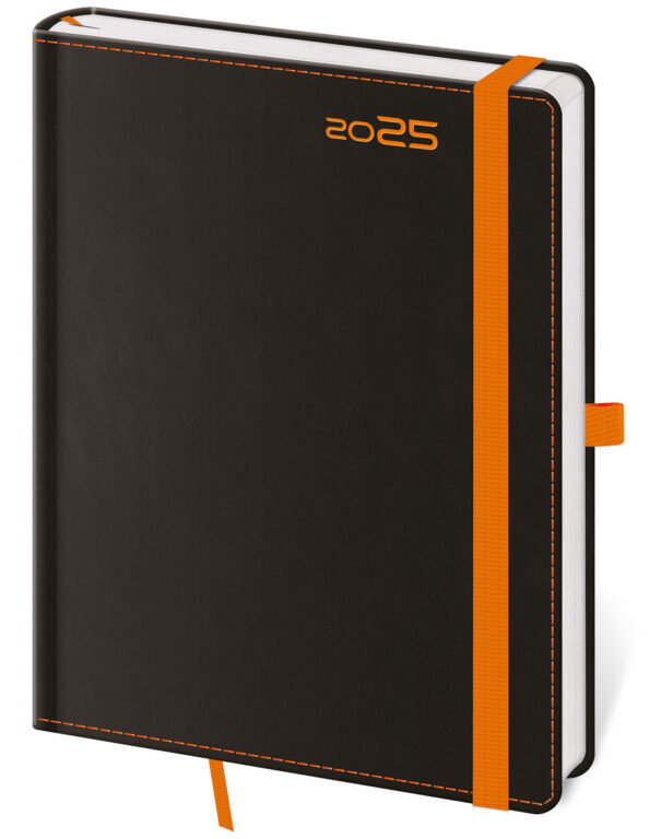 Týdenní diář 2025 B6 Black Orange s poutkem