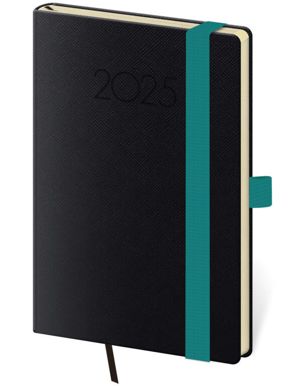 Kapesní diář 2025 New Praga černý s gumičkou