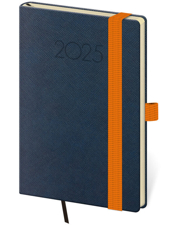 Kapesní diář 2025 New Praga modrý s gumičkou