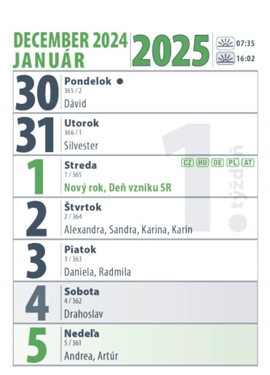 Mini kalendár 2025