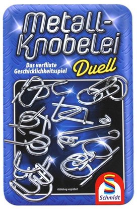 Sada kovových hlavolamů Duell v plechové krabičce
