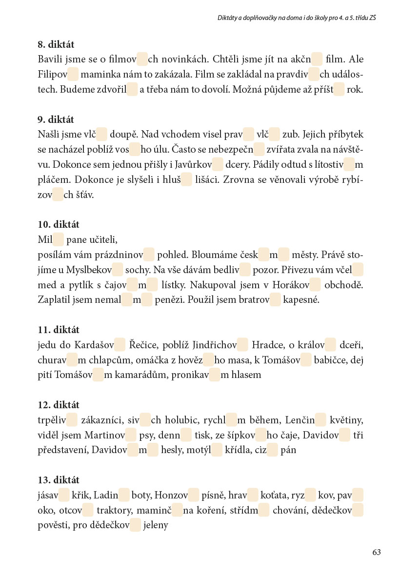Diktáty a doplňovačky na doma i do školy pro 4. a 5. třídu ZŠ