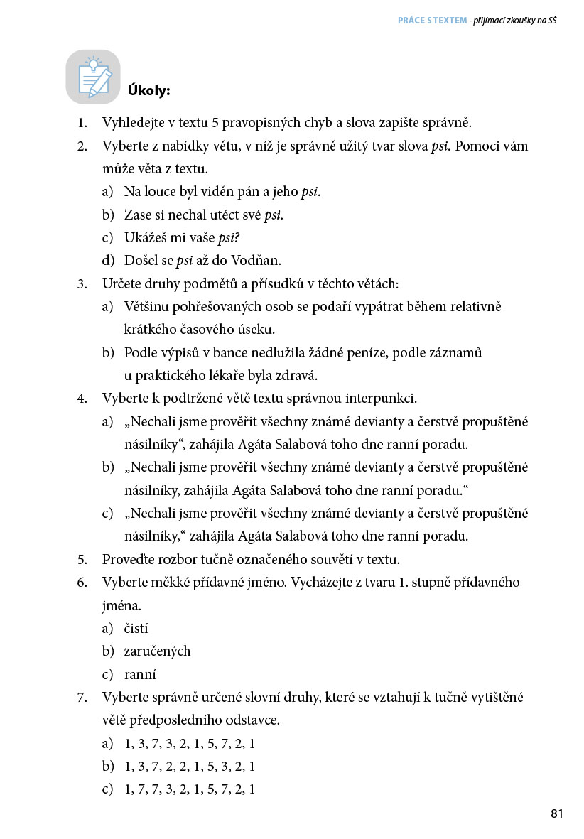 Příprava na přijímací zkoušky na SŠ – Práce s textem