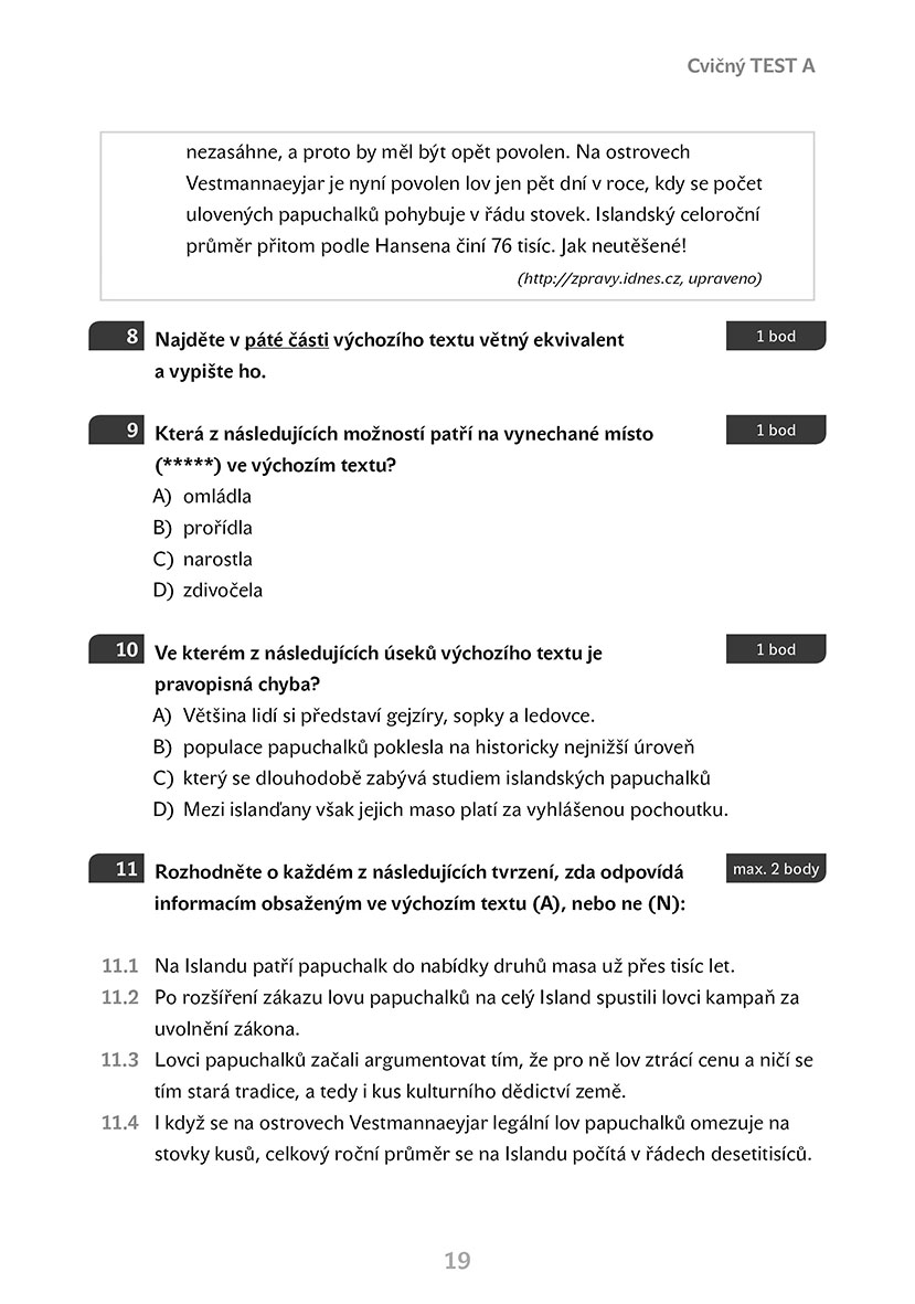 Příprava na státní přijímací zkoušky na čtyřleté obory vzdělávání - Český jazyk 