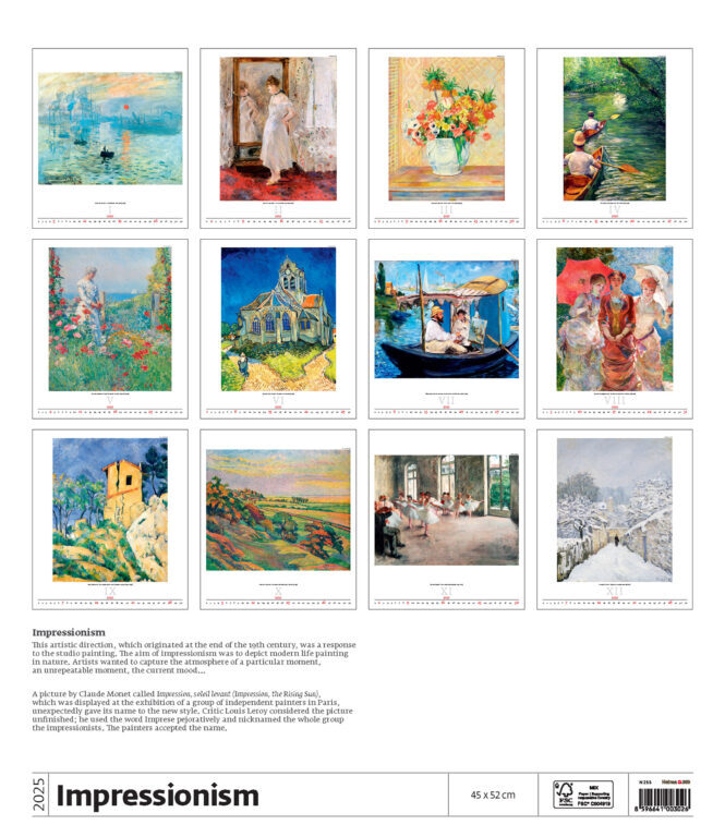 Impressionism 2025 - nástěnný kalendář