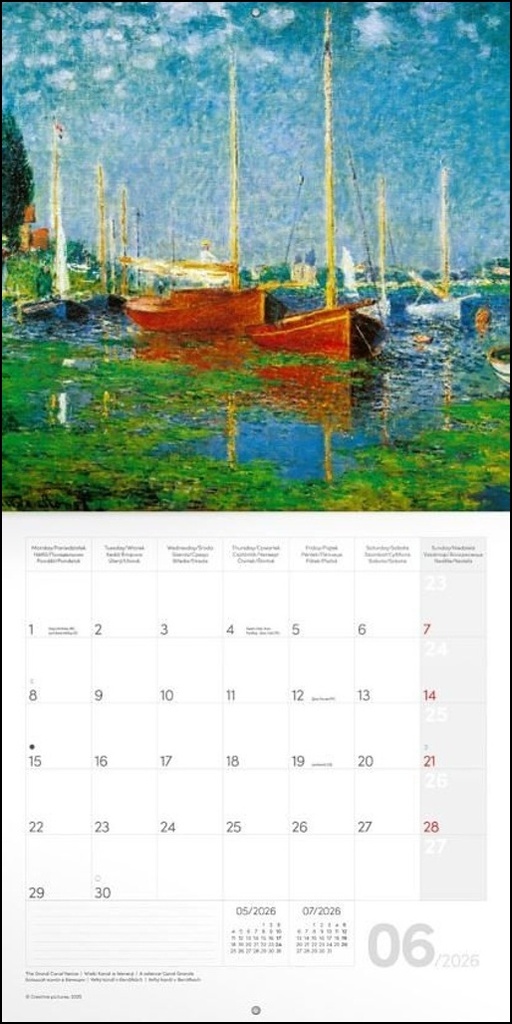 Poznámkový kalendář Claude Monet 2026 - nástěnný kalendář