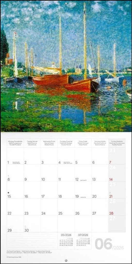 Poznámkový kalendář Claude Monet 2026 - nástěnný kalendář