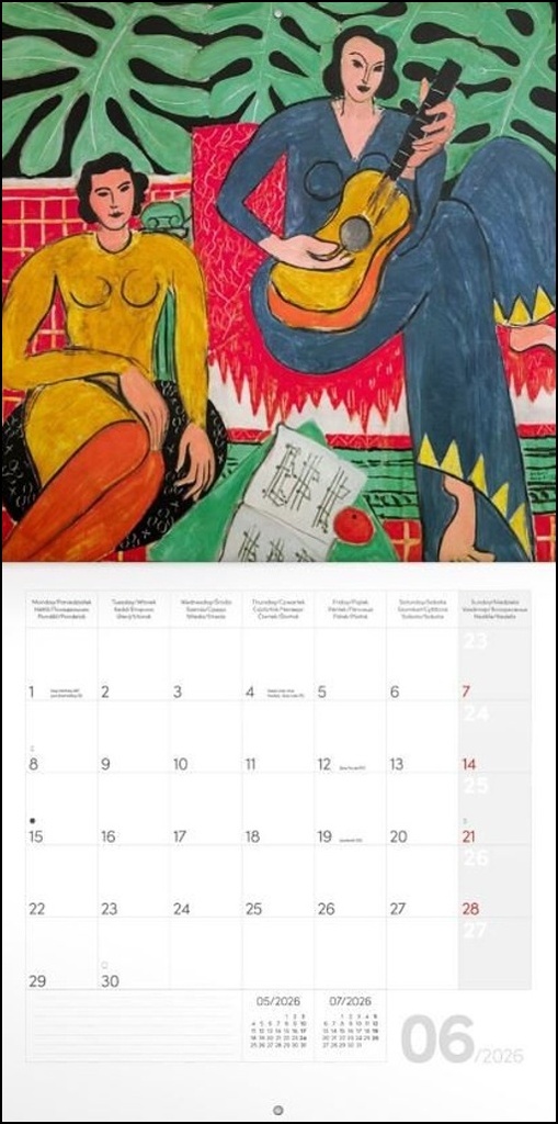 Poznámkový kalendář Henri Matisse 2026 - nástěnný kalendář
