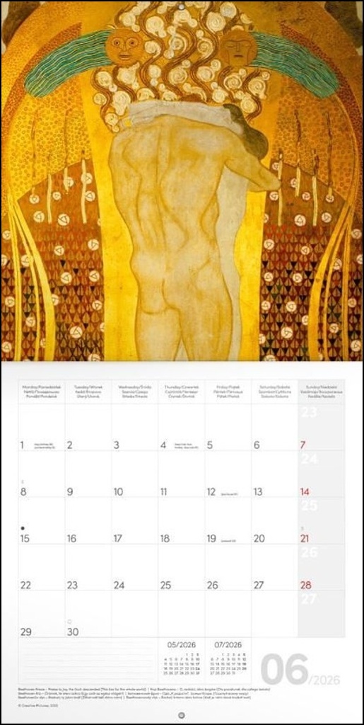 Poznámkový kalendář Gustav Klimt 2026 - nástěnný kalendář