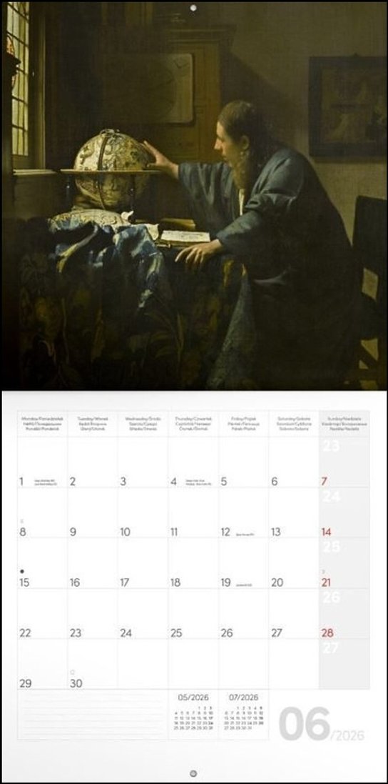 Poznámkový kalendář Johannes Vermeer 2026 - nástěnný kalendář