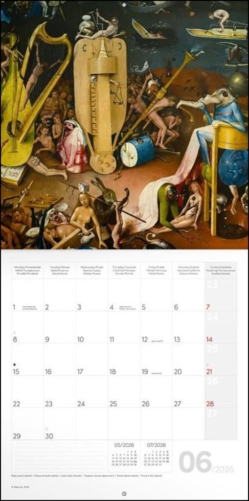 Poznámkový kalendář Hieronymus Bosch 2026 - nástěnný kalendář