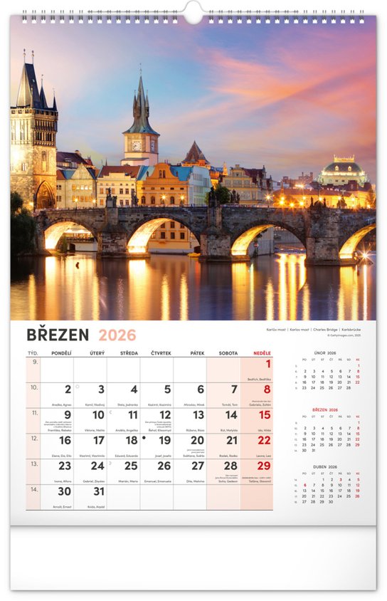 Praha 2026 - nástěnný kalendář