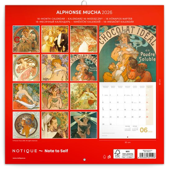 Poznámkový kalendář Alfons Mucha 2026 - nástěnný kalendář