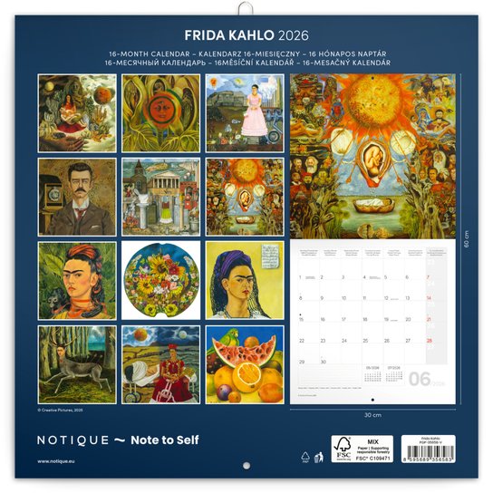 Poznámkový kalendář Frida Kahlo 2026 - nástěnný kalendář