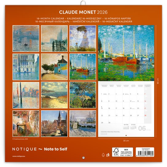 Poznámkový kalendář Claude Monet 2026 - nástěnný kalendář