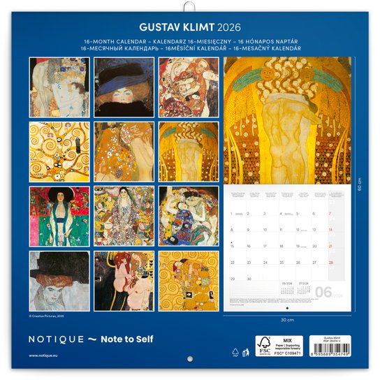 Poznámkový kalendář Gustav Klimt 2026 - nástěnný kalendář