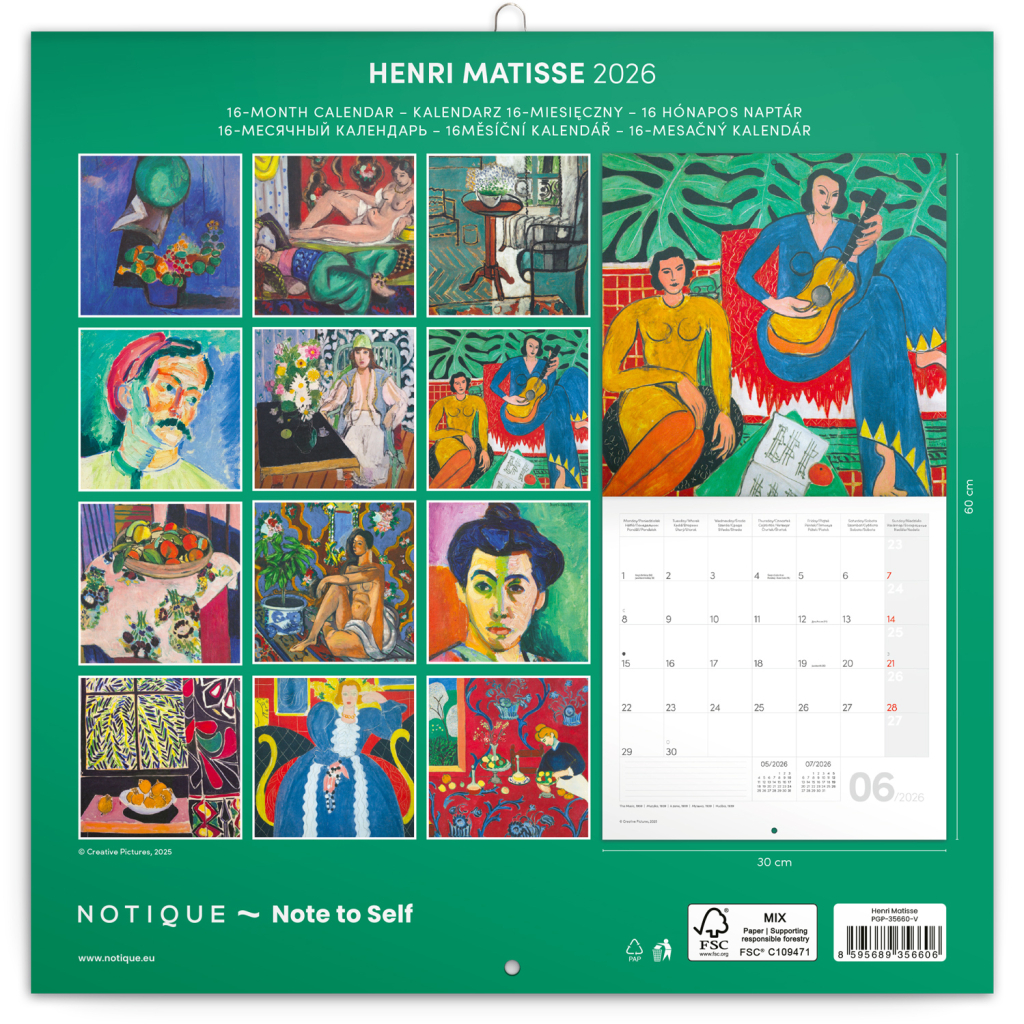 Poznámkový kalendář Henri Matisse 2026 - nástěnný kalendář