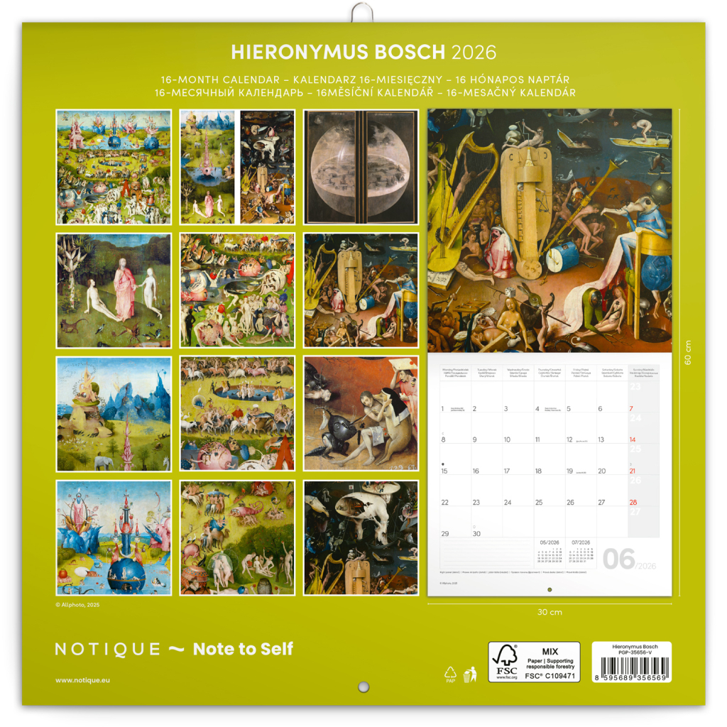 Poznámkový kalendář Hieronymus Bosch 2026 - nástěnný kalendář