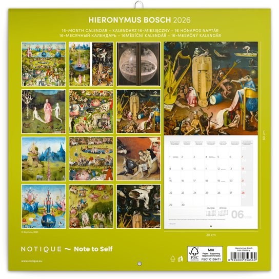 Poznámkový kalendář Hieronymus Bosch 2026 - nástěnný kalendář