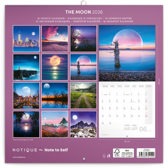 Poznámkový kalendář Měsíc 2026 - nástěnný kalendář