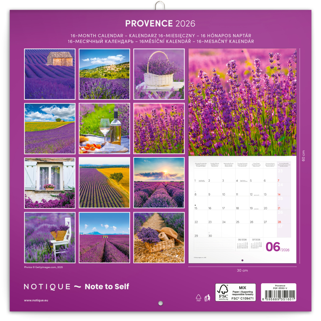 Poznámkový kalendář Provence 2026 - nástěnný kalendář