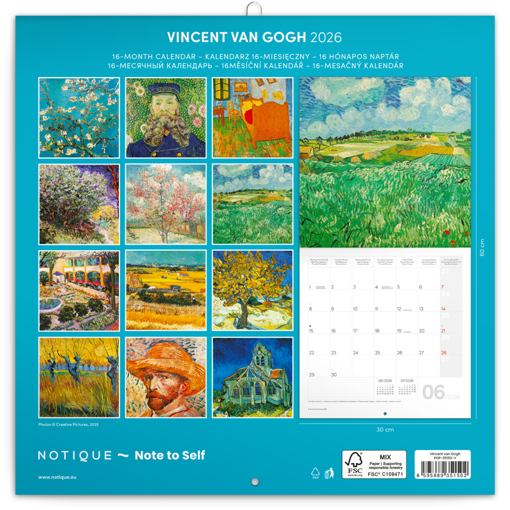 Poznámkový kalendář Vincent van Gogh 2026 - nástěnný kalendář