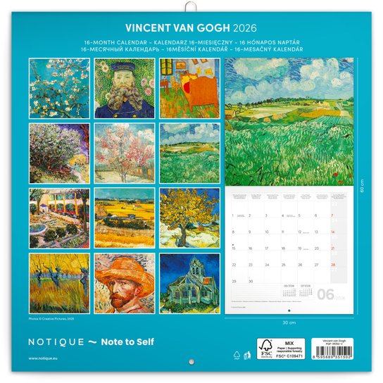 Poznámkový kalendář Vincent van Gogh 2026 - nástěnný kalendář
