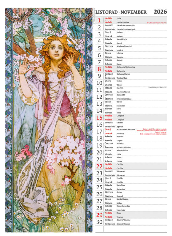 Alfons Mucha 2026 - nástěnný kalendář