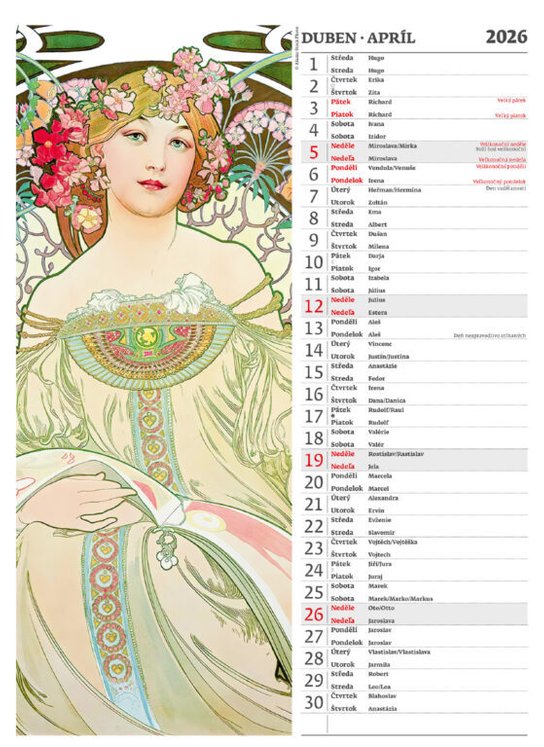 Alfons Mucha 2026 - nástěnný kalendář