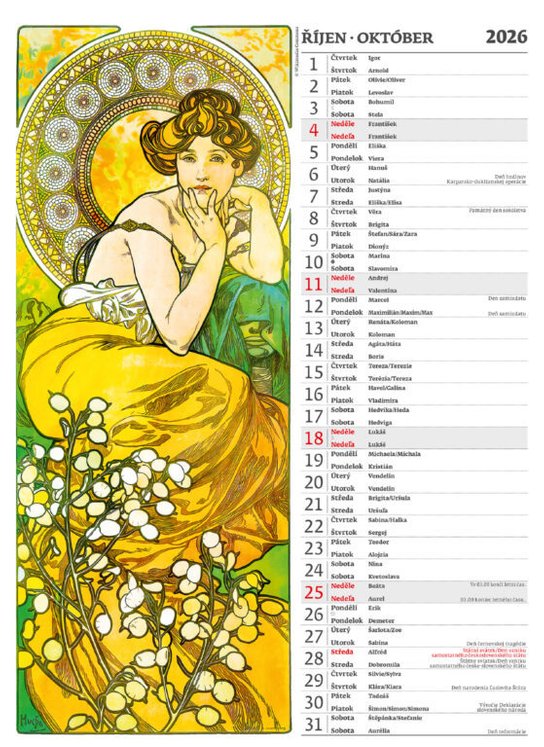 Alfons Mucha 2026 - nástěnný kalendář
