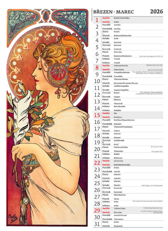Alfons Mucha 2026 - nástěnný kalendář