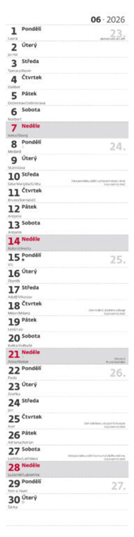 Poznámková vázanka 2026 - nástěnný kalendář