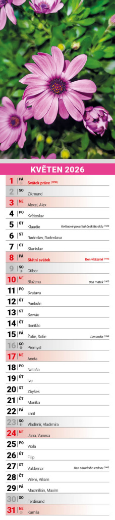 Květiny 2026 - nástěnný kalendář, kravata
