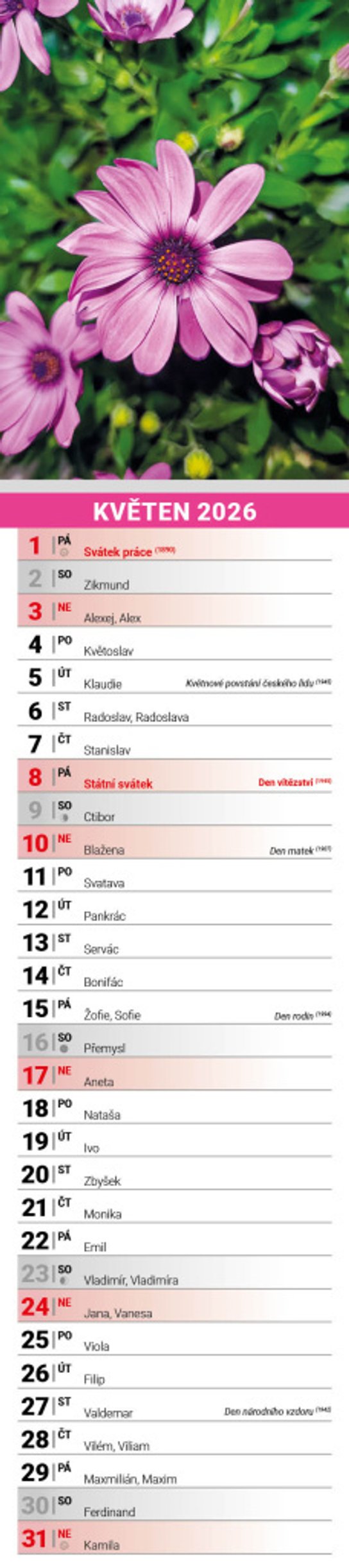 Květiny 2026 - nástěnný kalendář, kravata