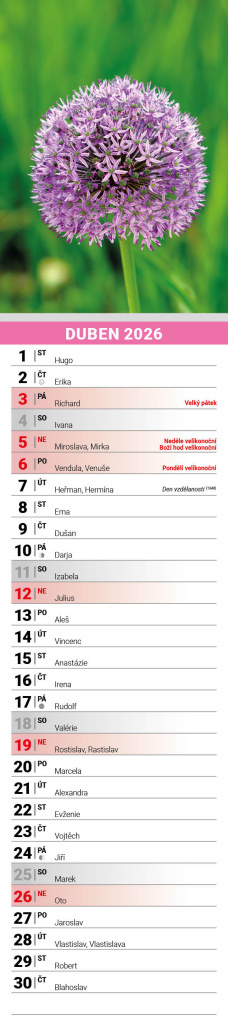 Květiny 2026 - nástěnný kalendář, kravata