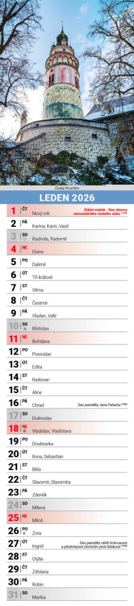 Česká republika 2026 - nástěnný kalendář, kravata