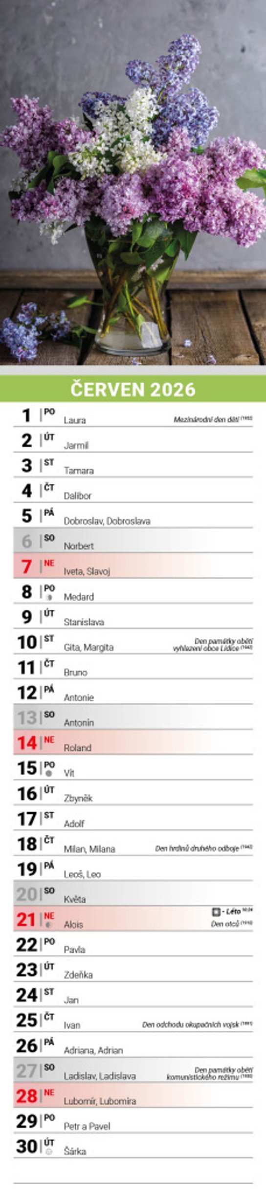 Květiny 2026 - nástěnný kalendář, kravata