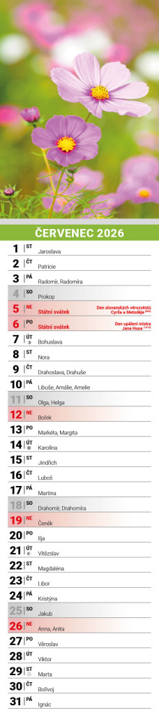 Květiny 2026 - nástěnný kalendář, kravata