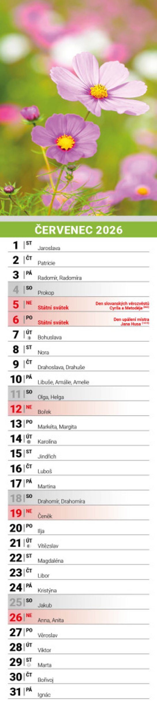 Květiny 2026 - nástěnný kalendář, kravata