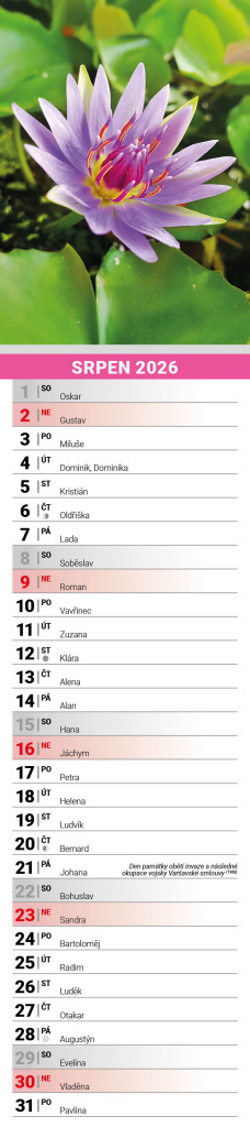 Květiny 2026 - nástěnný kalendář, kravata