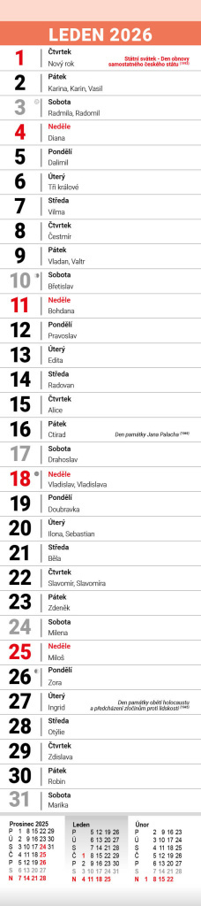 Pracovní kalendář 2026 - nástěnný kalendář, kravata