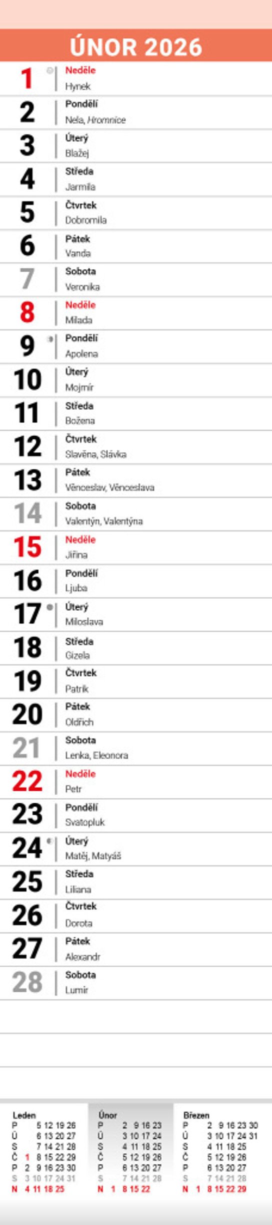 Pracovní kalendář 2026 - nástěnný kalendář, kravata